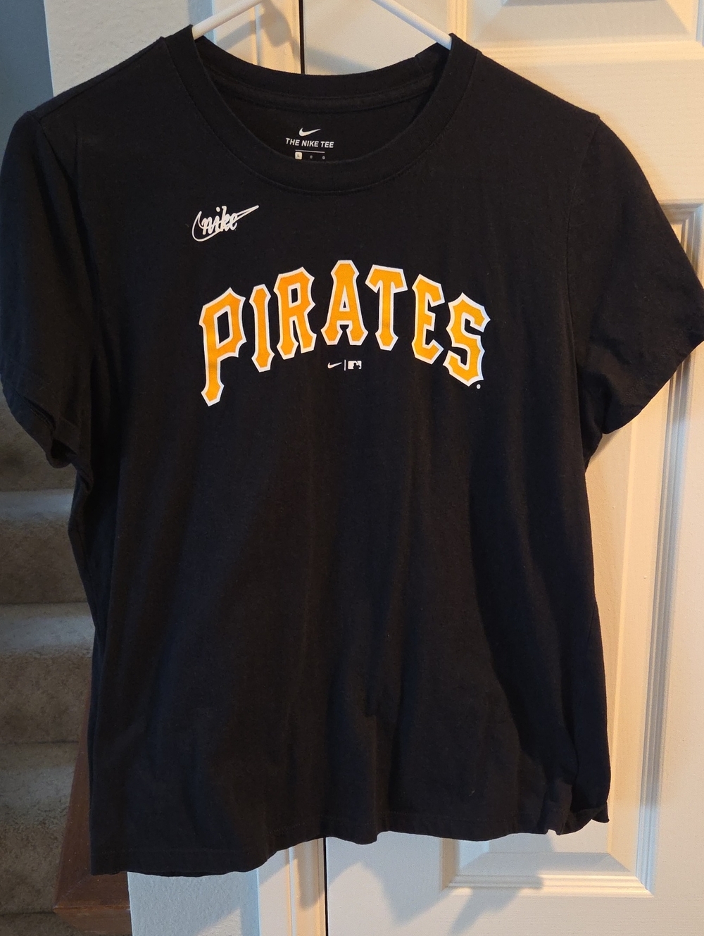 Womens Pirates Black Nike baseball Crew Neck T Shirt Tee L MLB # 21  Clemente